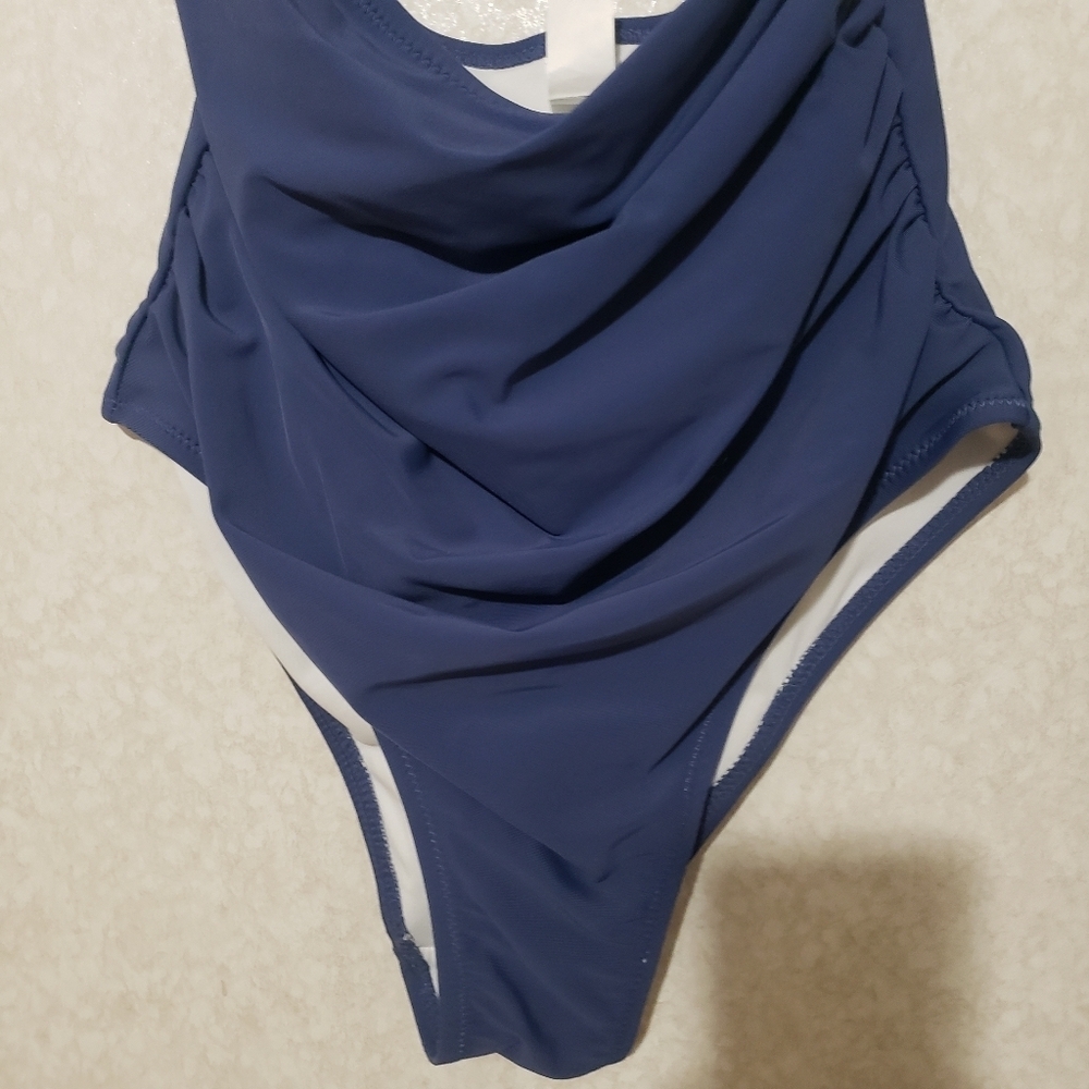 CHARMO..Blue One Piece Swimsuit with Cutout and V-Neck..size:S - Picture 7 of 12